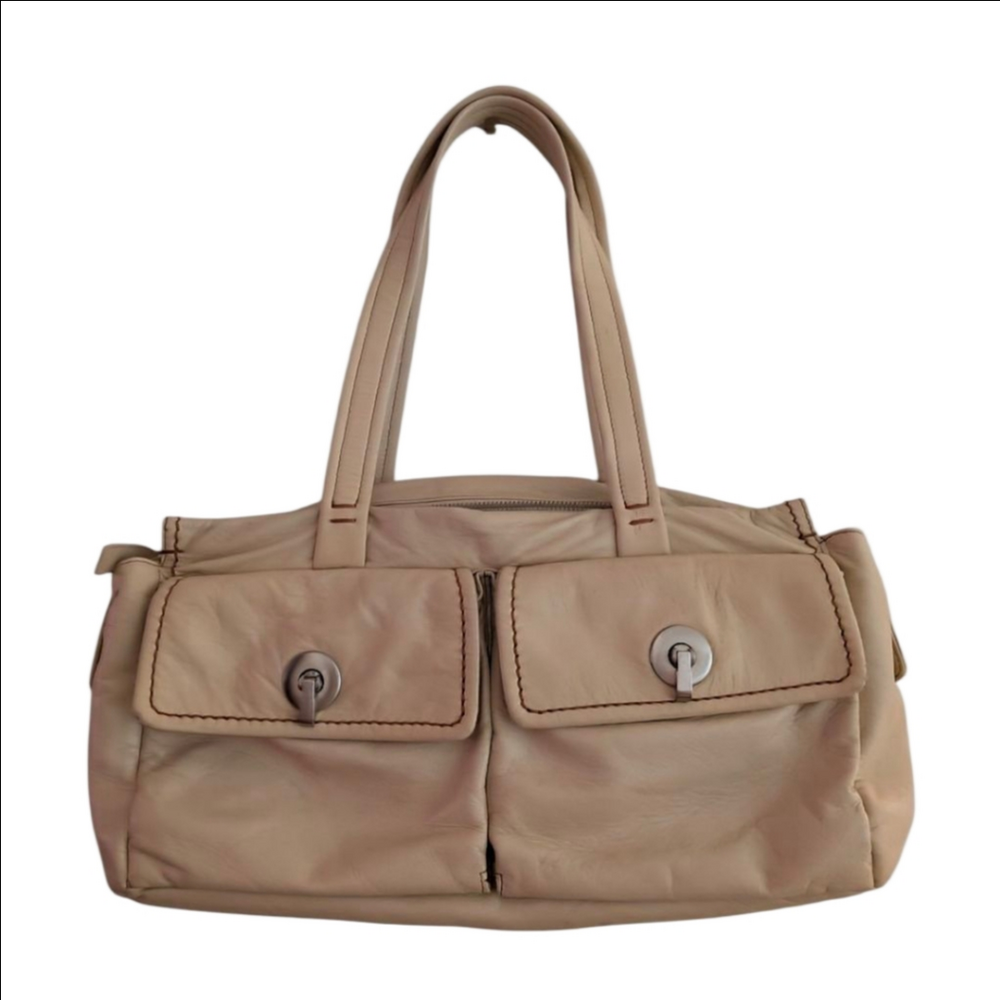 Vintage Tommy Hilfiger Turn Lock Satchel Bag Beige Shoulder Purse Y2K